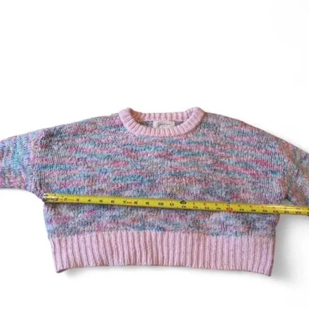 Jessica Simpson XS Cropped Sweater Chunky Knit Pastel Pink Multicolor Rainbow